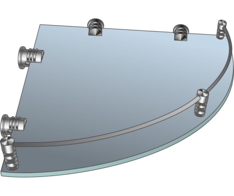 Полиця скляна кутова матована з рамкою обмежувачем  ПУОМ 350х350